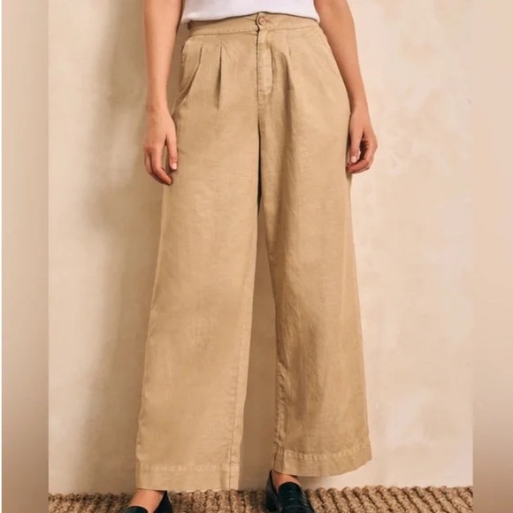 Faherty Organic Cotton Linen Canvas Trouser Chino Pants Wide Leg Safari Size 6 - Picture 1 of 9